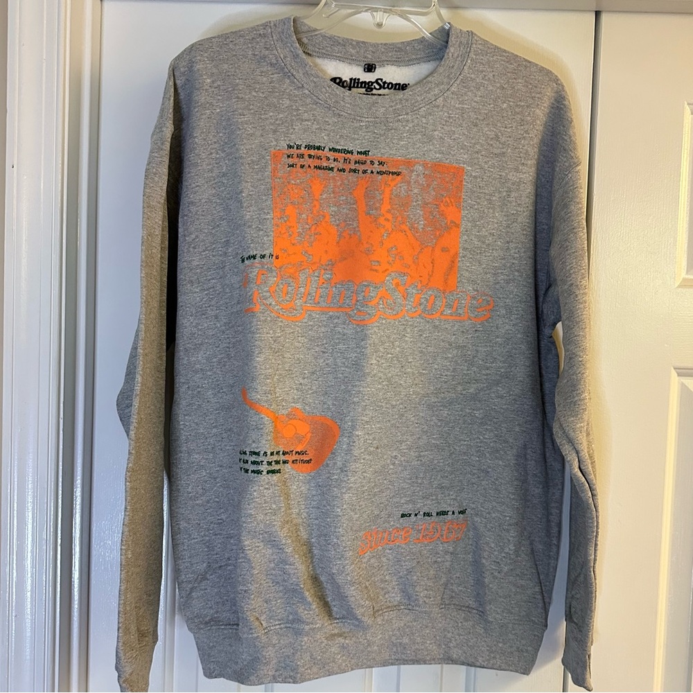 Rolling Stones Magazine Gray and Orange Men's Sweatshirt Size Large